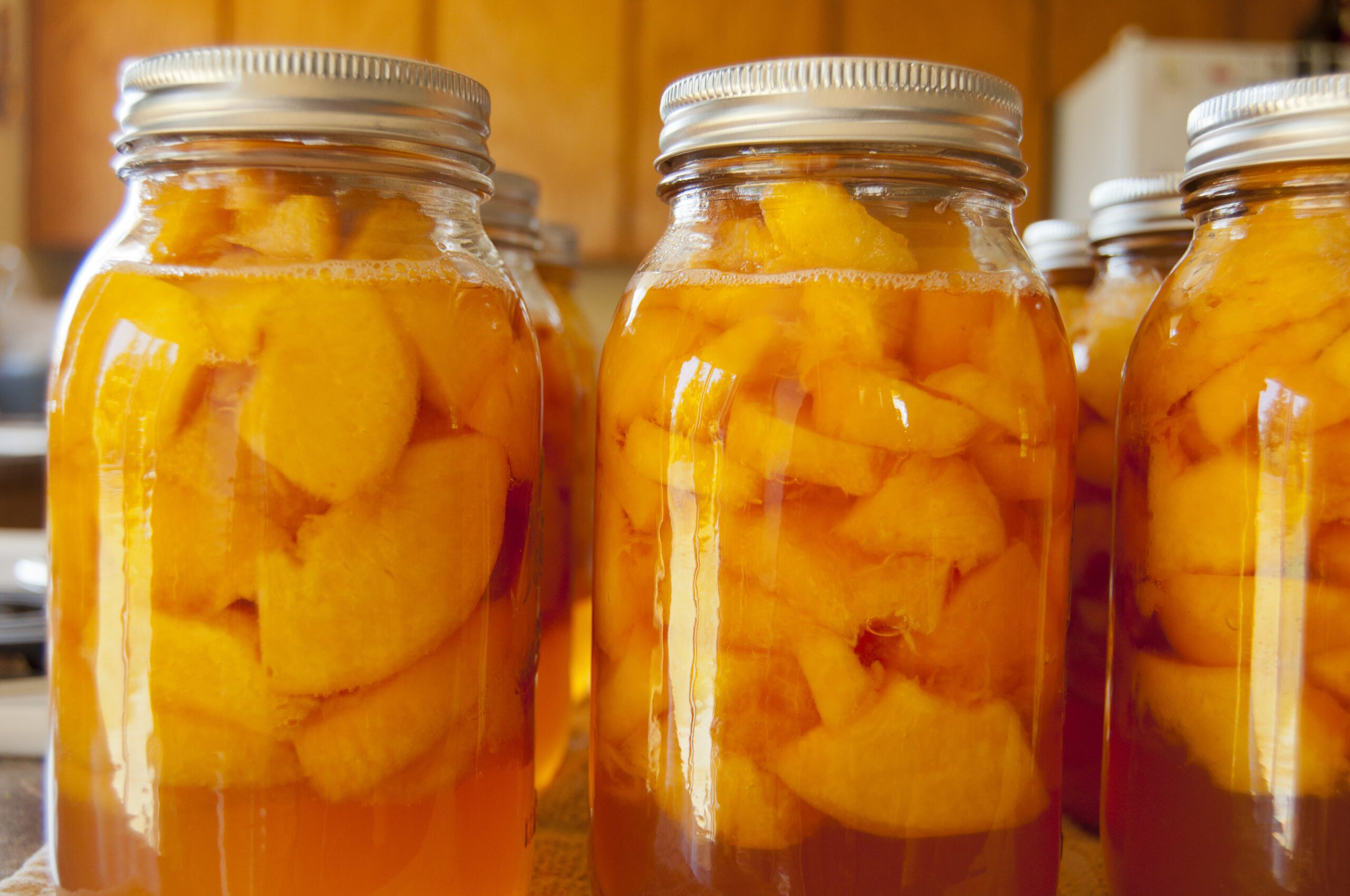 Quart jars of home canned peaches